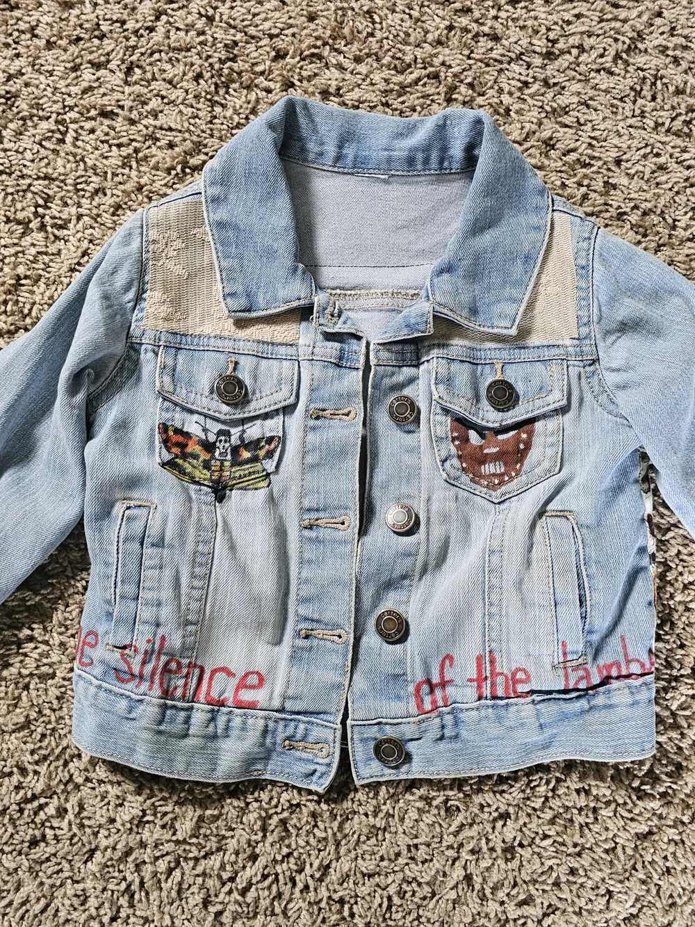 Custom Silence Of The Lambs Kids Denim Jacket Size 3T-4T Butterflies Desgin
